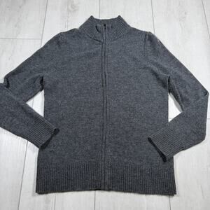 WOOLOVERS Mens Small Mock Neck Full Zipper Sweater Wool Dark Gray